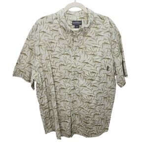 Woolrich Mens XL Fish Print Shirt Button Down Short Sleeve Cabin Core Fishing